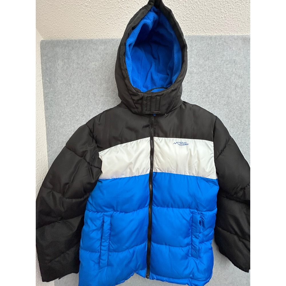 Minus Zero Puffer Jacket Black White Blue Colorblock Fleece Lined Hooded Coat
